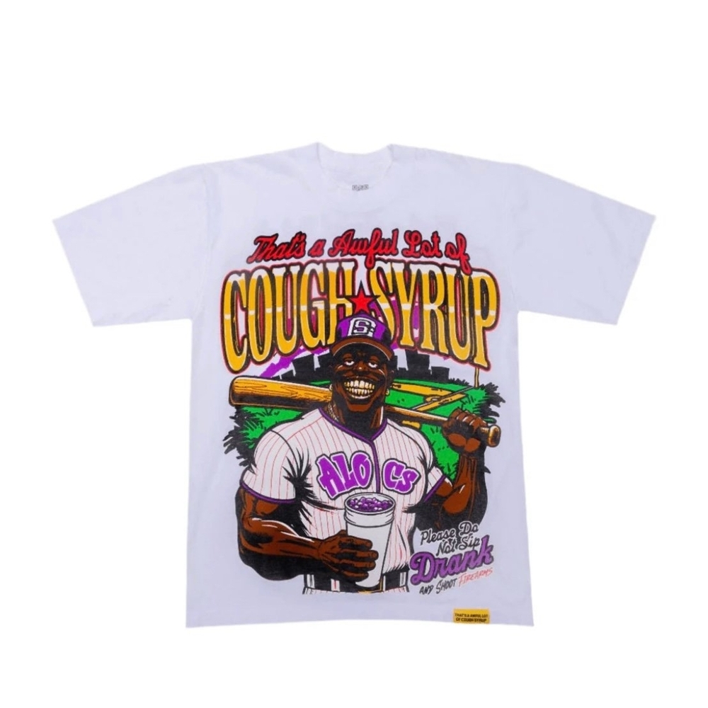 NWT AUTHENTIC WHITE 'COUGH SYRUP' BASEBALL T-SHIRT SIZE SMALL